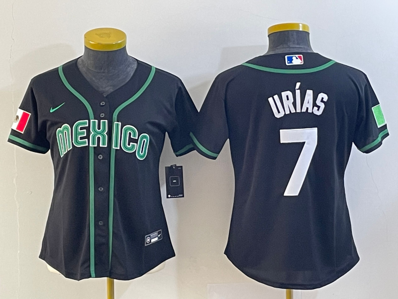 Women's Black Mexico Baseball #7 Julio Urías 2023 World Baseball Classic Stitched Jersey(Run Small)